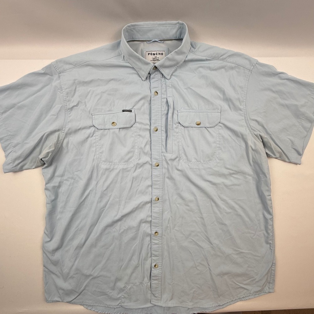 Poncho Outdoors Mens XXL Regular Fit Light Blue Short Sleeve Shirt Vented